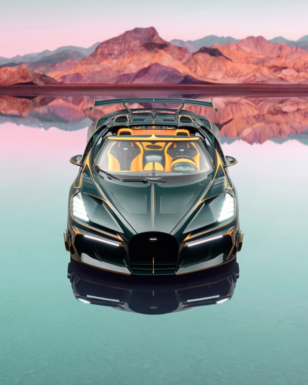 深緑のMANSORY Bugatti VINCERÒ フロント3/4ビュー