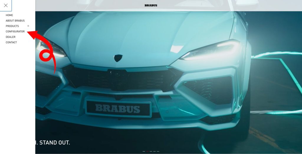 BRABUS 公式サイト コンフィギュレーターの入口